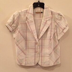 💗🧷 Vintage Final Touch Women’s Pastel Pink & White Plaid Short Sleeve Blazer